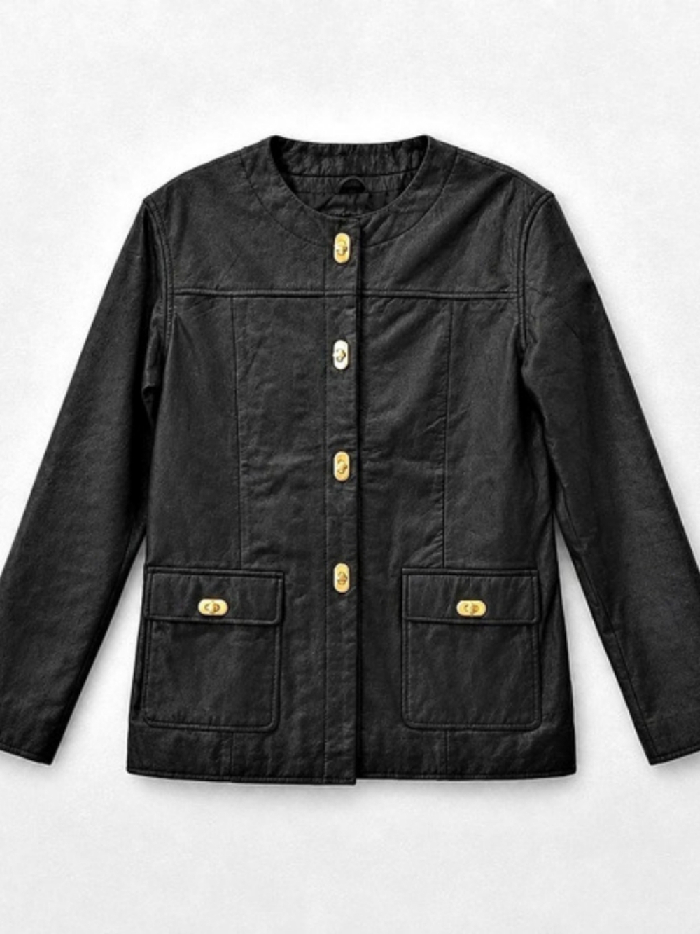 Gorgeous Vintage Black Leather Jacket With Chunky Gold Toggles Like New